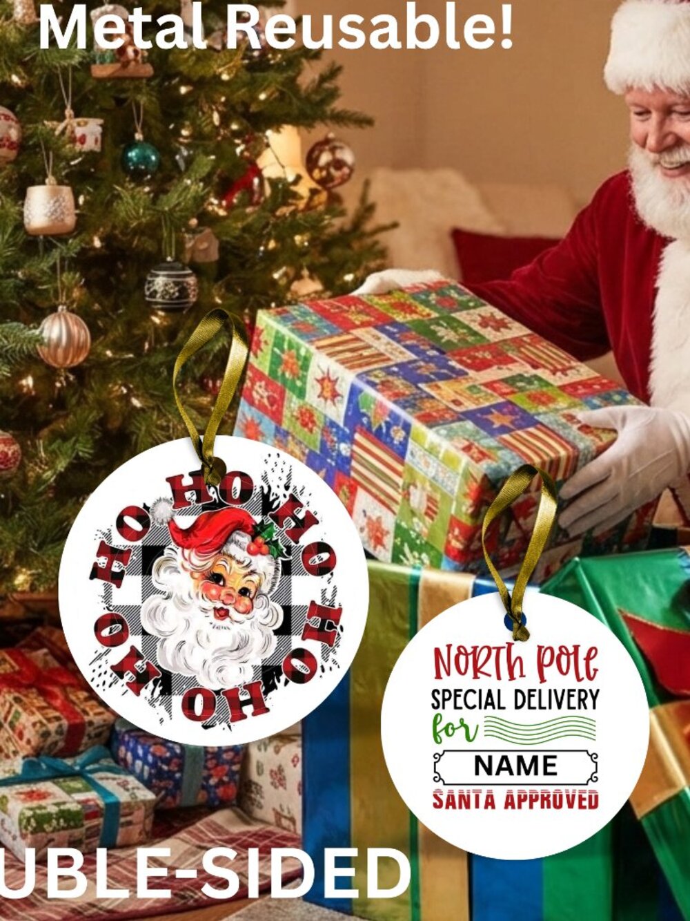 Santa Reusable Metal Christmas Tag Personalized